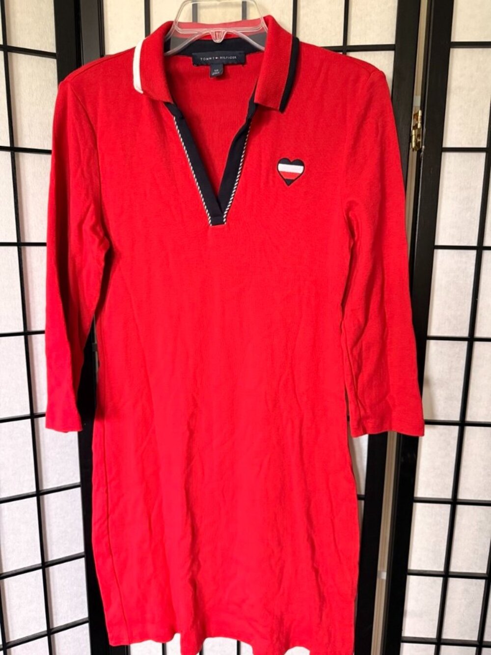 Tommy Hilfiger Red Polo Dress Heart Logo 3/4 Sleeve Size S
